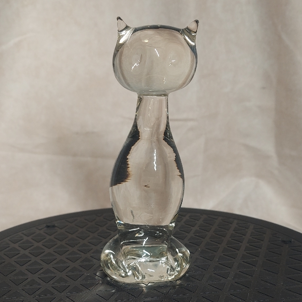 Vintage Viking Glass "Epic" Cat Figurine – Clear Art Glass MCM Paperweight